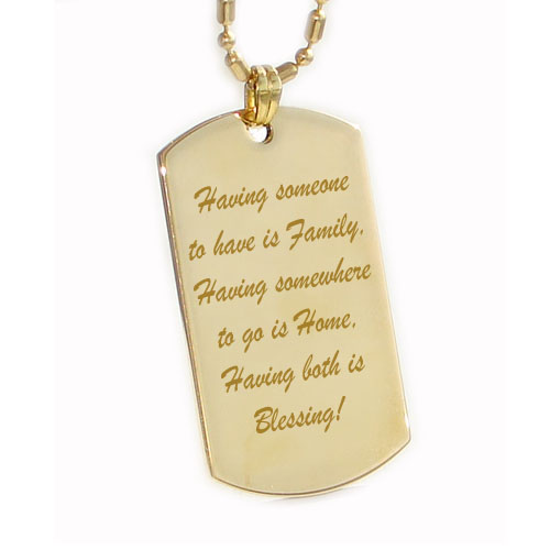 Text engraved pendant, dog tag