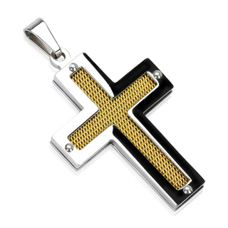 Stainless Steel IP Gold Center Screen Cross Pendant